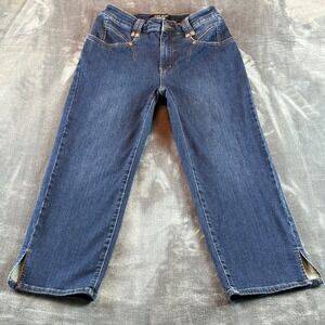 Judy Blue Straight Leg Jeans Dark Wash High Rise Cropped Side Slit Size 9/29